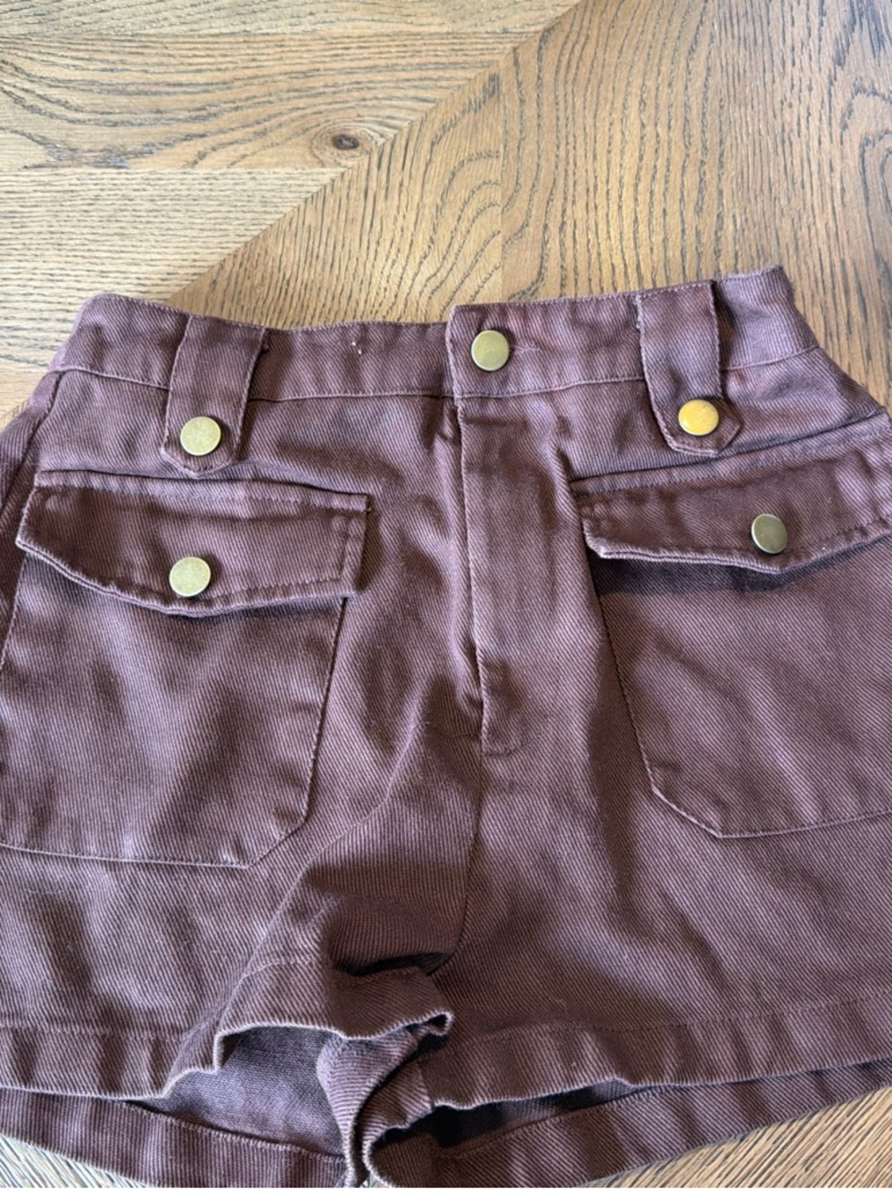 SHEIN Brown High-Waist Utility Pocket Shorts
